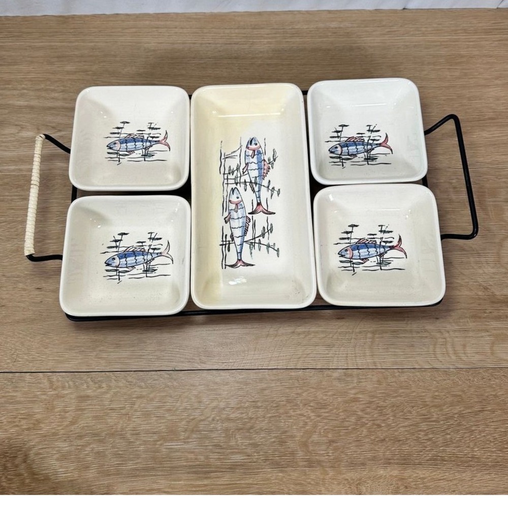 Waechtersbach West Germany MCM Porcelain Fish Serving Set - 5 pieces plus tray